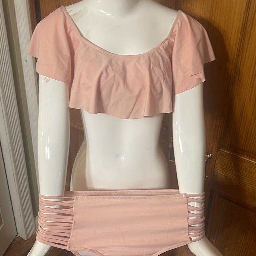 Pale pink off or on shoulder butterfly sleeve bikini
